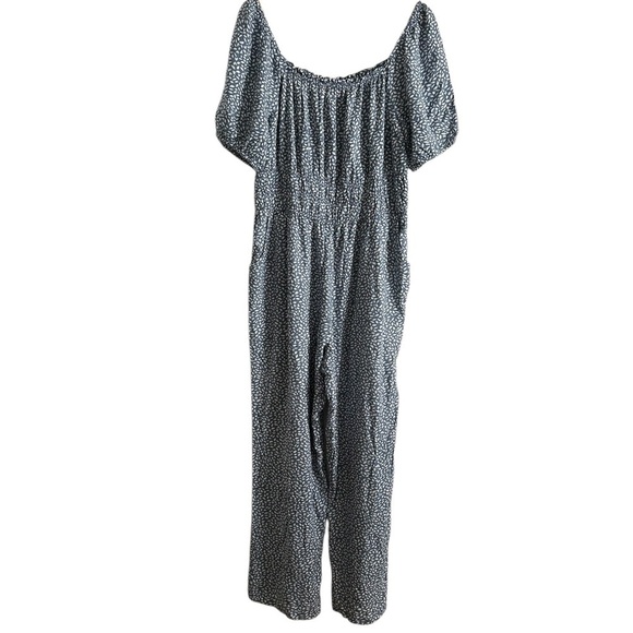 Sincerely Jules Blue White Leaf Print Off Shoulder Jumpsuit Size XL - Picture 3 of 17